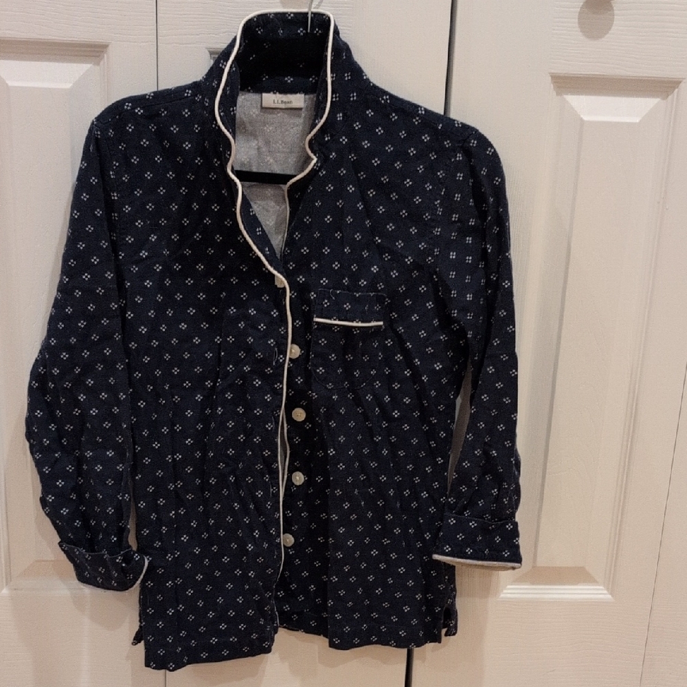 Navy Button-Up Pajama Top with White Trim (LL Bean)